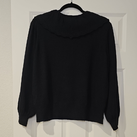 NWOT Who What Wear Women's Black Knit Ruffle Tie-Neck Sweater Size L Large - Picture 2 of 6